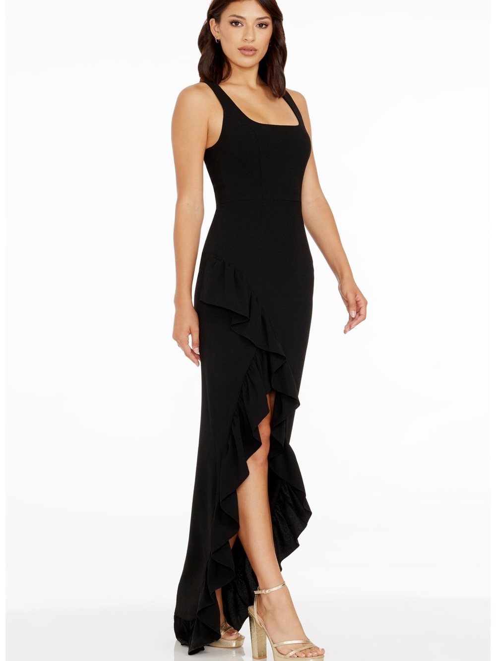 Dress the Population Black Charlene Ruffle Gown